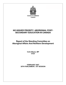 No Higher Priority: Aboriginal Post-Secondary Education in Canada