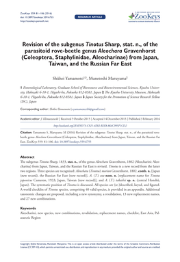 ﻿Revision of the Subgenus Tinotus Sharp, Stat. N., of the Parasitoid Rove