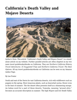 S Death Valley and Mojave Deserts