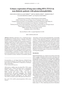 Urinary Expression of Long Non‑Coding RNA TUG1 in Non‑Diabetic Patients with Glomerulonephritides