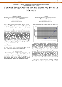 National Energy Policies and the Electricity Sector in Malaysia