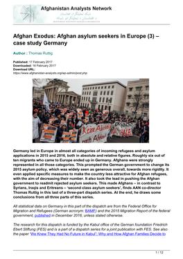 Afghan Asylum Seekers in Europe (3) – Case Study Germany