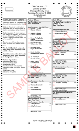 OFFICIAL BALLOT General Election Dubuque County, Iowa Tuesday