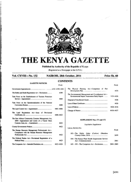 THE KENYA Gaurutte Pubtished by Authority of the Republic of Kcmya