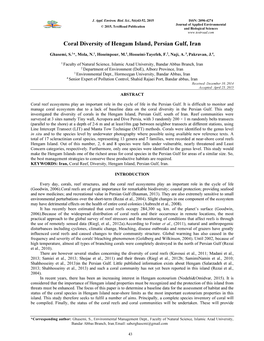 Coral Diversity of Hengam Island, Persian Gulf, Iran