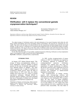 Vitrification: Will It Replace the Conventional Gamete Cryopreservation Techniques?