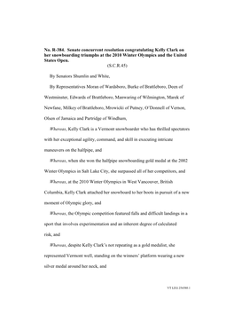 No. R-384. Senate Concurrent Resolution Congratulating Kelly Clark on Her Snowboarding Triumphs at the 2010 Winter Olympics and the United States Open