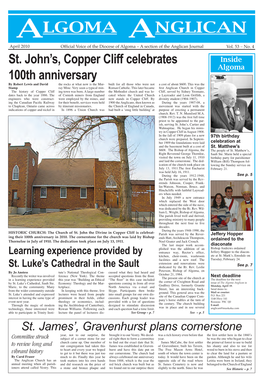 ALGOMA ANGLICAN April 2010 Official Voice of the Diocese of Algoma – a Section of the Anglican Journal Vol