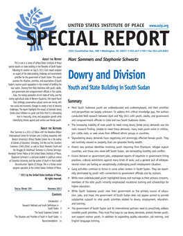 Dowry and Division Assesses the Situation, Priorities, and Expectations of South Sudan’S Massive Youth Population in the Context of Building the New Nation