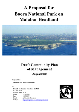 A Proposal for Boora National Park on Malabar Headland I