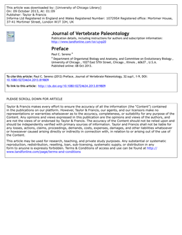 Journal of Vertebrate Paleontology Preface