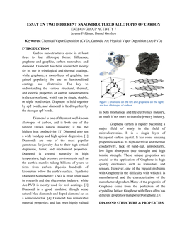 ESSAY on TWO DIFFERENT NANOSTRUCTURED ALLOTOPES of CARBON ENEE416 GROUP ACTIVITY 7 Jeremy Feldman, Daniel Gerzhoy