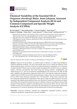 Chemical Variability of the Essential Oil of Origanum Ehrenbergii Boiss. from Lebanon, Assessed by Independent Component Analysi