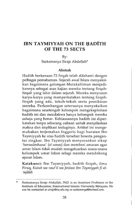 Ibn Taymiyyah on the Hadith of the 73 Sects