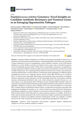 Staphylococcus Arlettae Genomics: Novel Insights on Candidate Antibiotic Resistance and Virulence Genes in an Emerging Opportunistic Pathogen