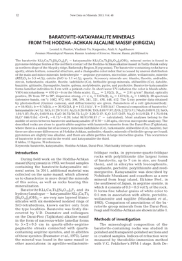 BARATOVITE-KATAYAMALITE MINERALS from the HODZHA-ACHKAN ALCALINE MASSIF (KIRGIZIA) Leonid A