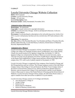 Loyola University Chicago Website Collection