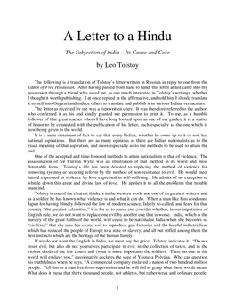 A Letter to a Hindu