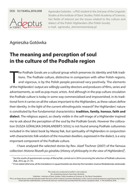 The Meaning and Perception of Soul in the Culture of the Podhale Region