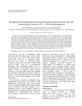 Lepidocephalus Thermalis (V.) — DNA Barcode Approach