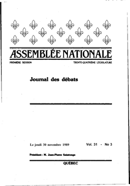 Le Jeudi 30 Novembre 1989 Vol. 31 - No 3 Table Des Matières