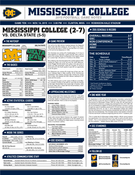 Mississippi College 2015 Football Game Notes