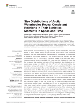 Size Distributions of Arctic Waterbodies Reveal Consistent Relations in Their Statistical Moments in Space and Time