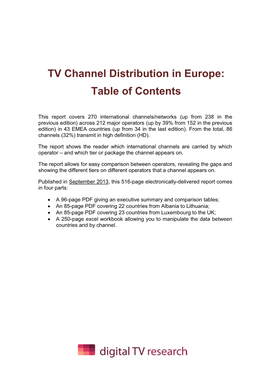 TV Channel Distribution in Europe: Table of Contents