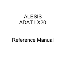 ALESIS ADAT LX20 Reference Manual