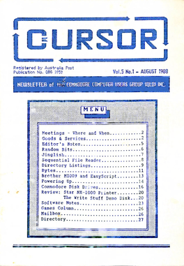 Cursor Commodore Computer Users Group QLD Vol 5 No 1 Aug 1988