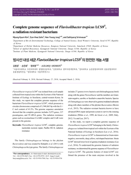 Complete Genome Sequence of Flavisolibacter Tropicus LCS9 , A