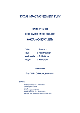 Social Impact Assessment Study Final Report Kakkanad Boat Jetty