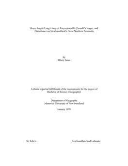 Braya Longii (Long's Braya), Braya Fernaldii (Fernald's Braya), and Disturbance on Newfoundland's Great Northern Peninsula