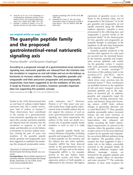 The Guanylin Peptide Family and the Proposed Gastrointestinal–Renal Natriuretic Signaling Axis