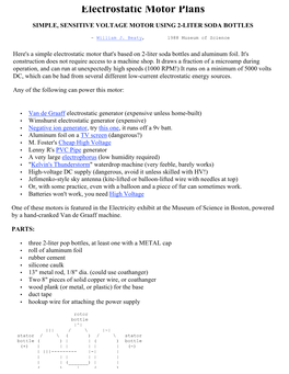Electrostatic Motor Plans