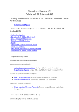 Oireachtas Monitor 189 Published: 28 October 2015
