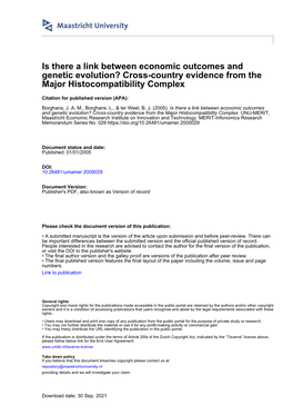 Is There a Link Between Economic Outcomes and Genetic Evolution? Cross-Country Evidence from the Major Histocompatibility Complex