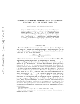 Generic 2-Parameter Perturbations of Parabolic Singular Points of Vector Fields in C