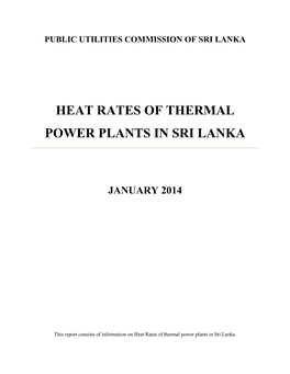 Heat Rates of Thermal Power Plants in Sri Lanka