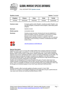 Dysdera Crocata Global Invasive Species Database (GISD)