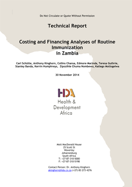 Technical Report Costing and Financing Analyses of Routine