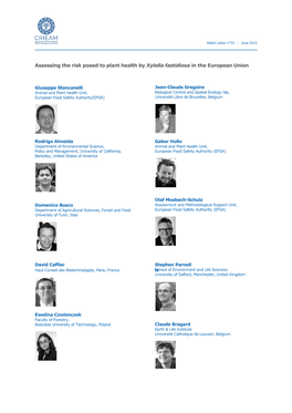 Assessing the Risk Posed to Plant Health by Xylella Fastidiosa in the European Union
