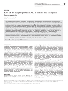 Role of the Adaptor Protein LNK in Normal and Malignant Hematopoiesis