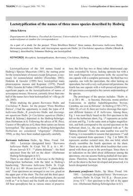 Lectotypification of the Names of Three Moss Species Described by Hedwig