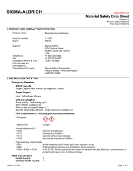 SIGMA-ALDRICH Sigma-Aldrich.Com Material Safety Data Sheet Version 4.3 Revision Date 04/26/2012 Print Date 07/06/2012