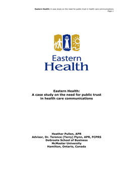 Eastern Health: a Case Study on the Need for Public Trust in Health Care Communications Page 1