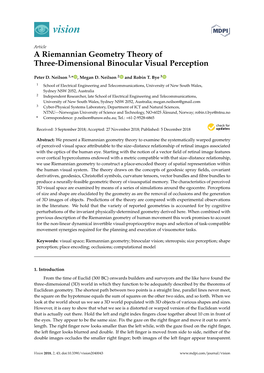 A Riemannian Geometry Theory of Three-Dimensional Binocular Visual Perception