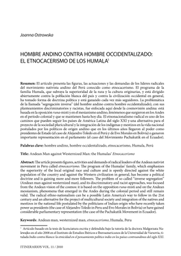 Hombre Andino Contra Hombre Occidentalizado: El Etnocacerismo De Los Humala1