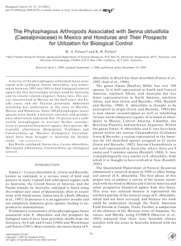 The Phytophagous Arthropods Associated with Senna Obtusifolia (Caesalpiniaceae) in Mexico and Honduras and Their Prospects for Utilization for Biological Control