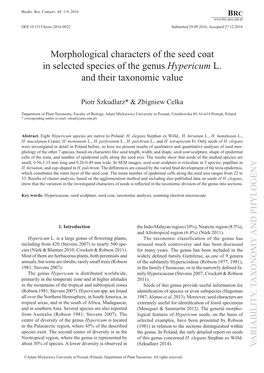 Morphological Characters of the Seed Coat in Selected Species of the Genus Hypericum L